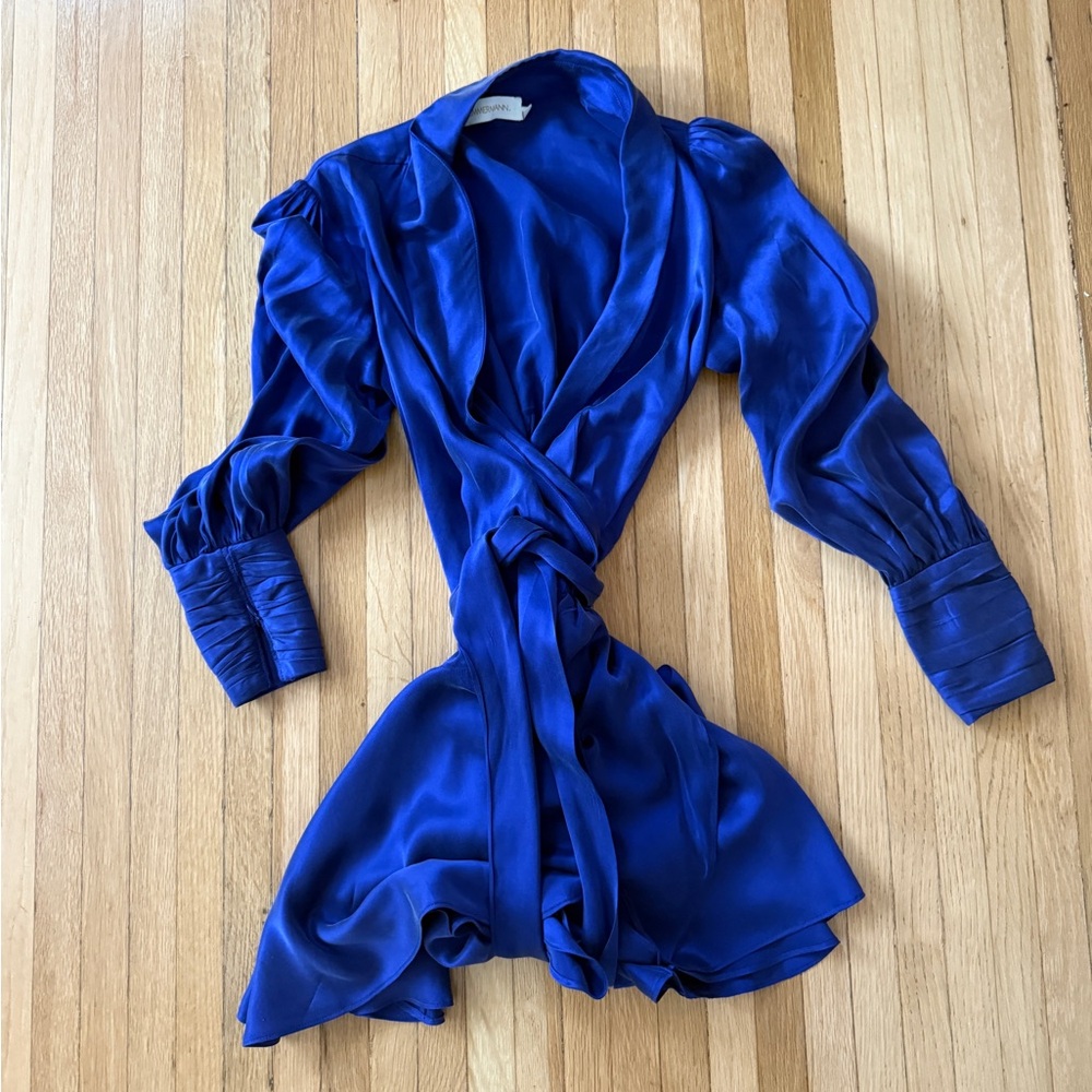 Zimmerman Silk Wrap Mini Dress in purple/blue size 0